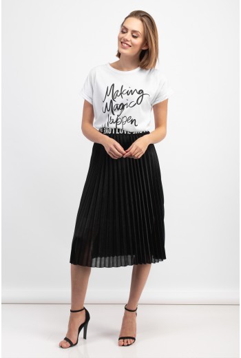 Black letter print pleated skirt